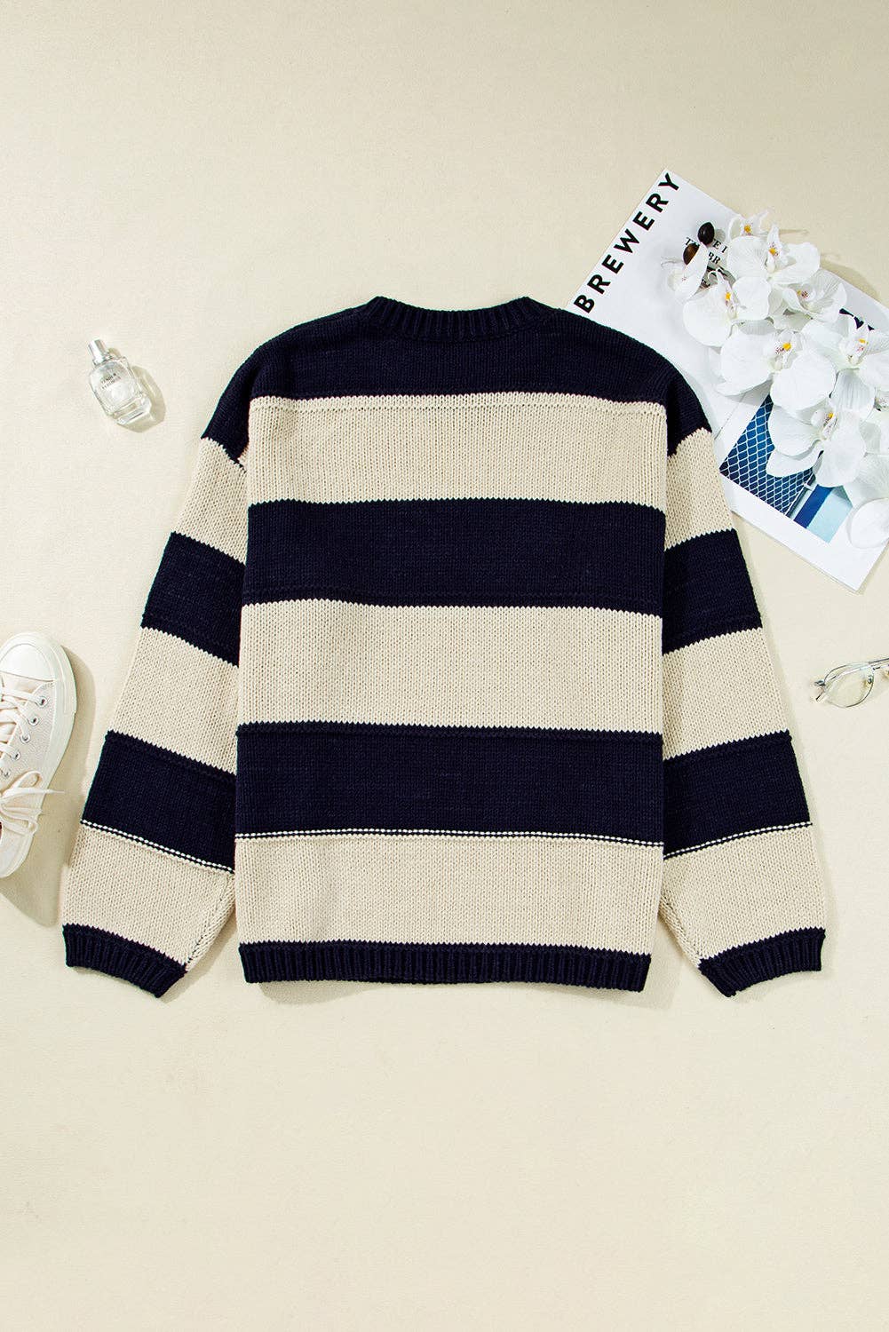 PRETTY BASH - Wholesale Knit Sweater - Women's - Plus Size Stripe Colorblock Drop Shoulder Sweater6