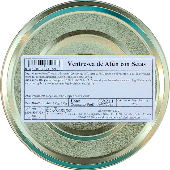 El Ronqueo - Wholesale Tinned Fish - Tuna Belly with Mushrooms in Olive Oil can 280 g.3