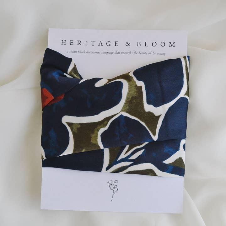 Heritage & Bloom - Wholesale Fashion Headband - Women's - Silky Navy Orange Floral Headwrap