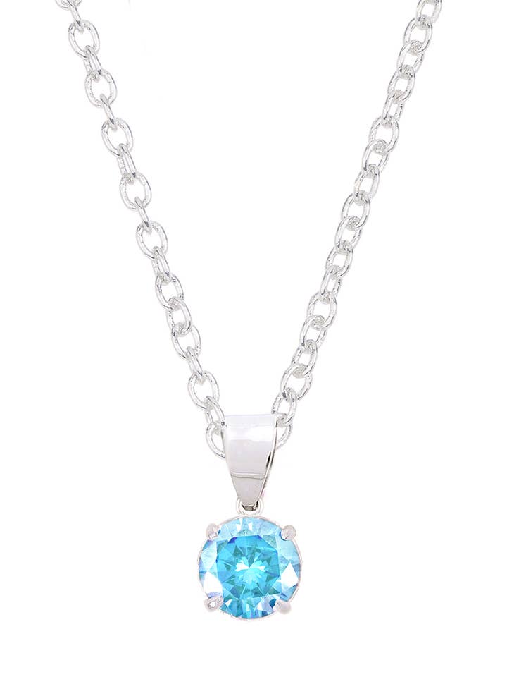 Sterling Silver Aqua CZ Charm Necklace - SS for wholesale by Zoey Simmons