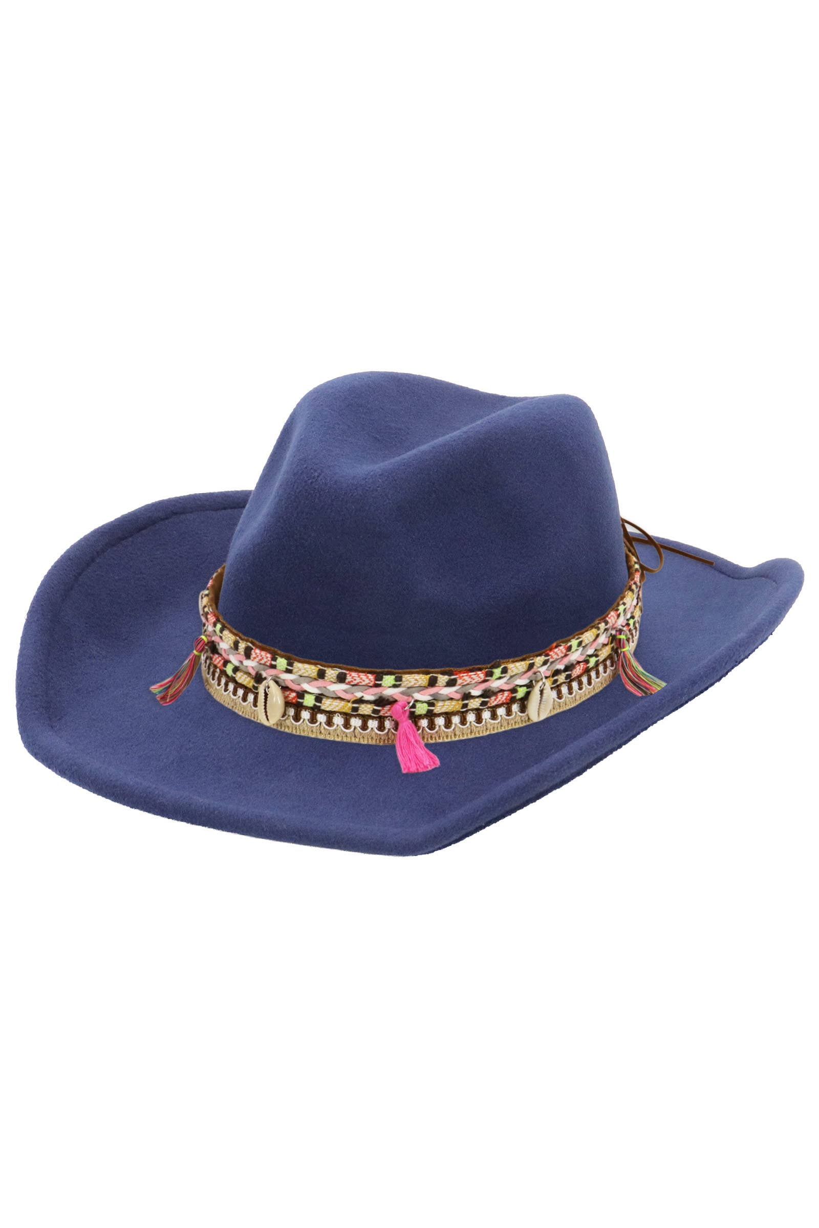 Cap Zone - Venta al por mayor Sombrero cowboy - Unisex - Sombrero vaquero de fieltro sólido con banda de borlas costeras rosas4