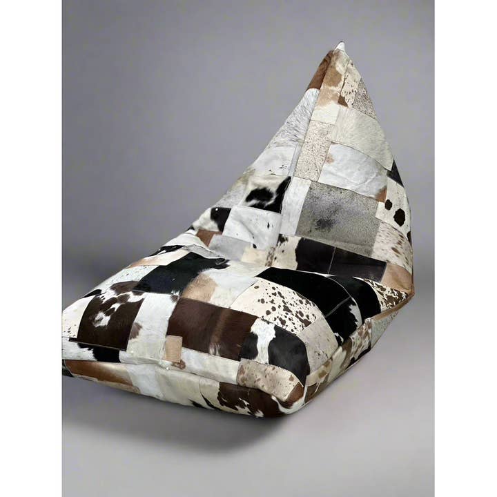 Linen Connections - Wholesale Ottoman - Boho Cowhide Beanbag Cover – Triangular Patchwork3