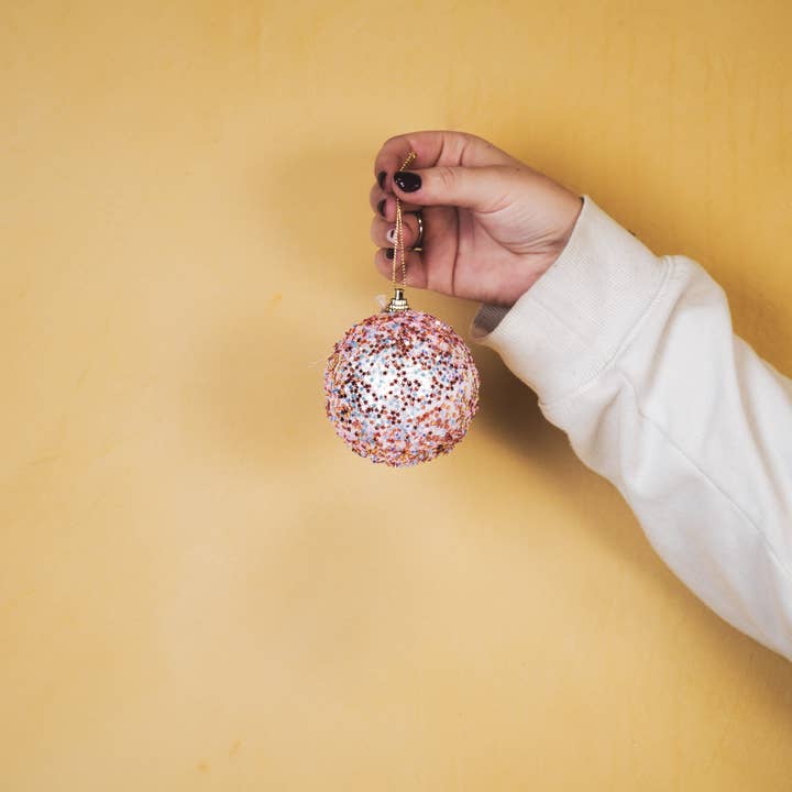 Housevitamin bv – wholesale Ornament set – Xmas Hangers- Xmas Balls- Foam-Pink Glitter -S3- 8cm