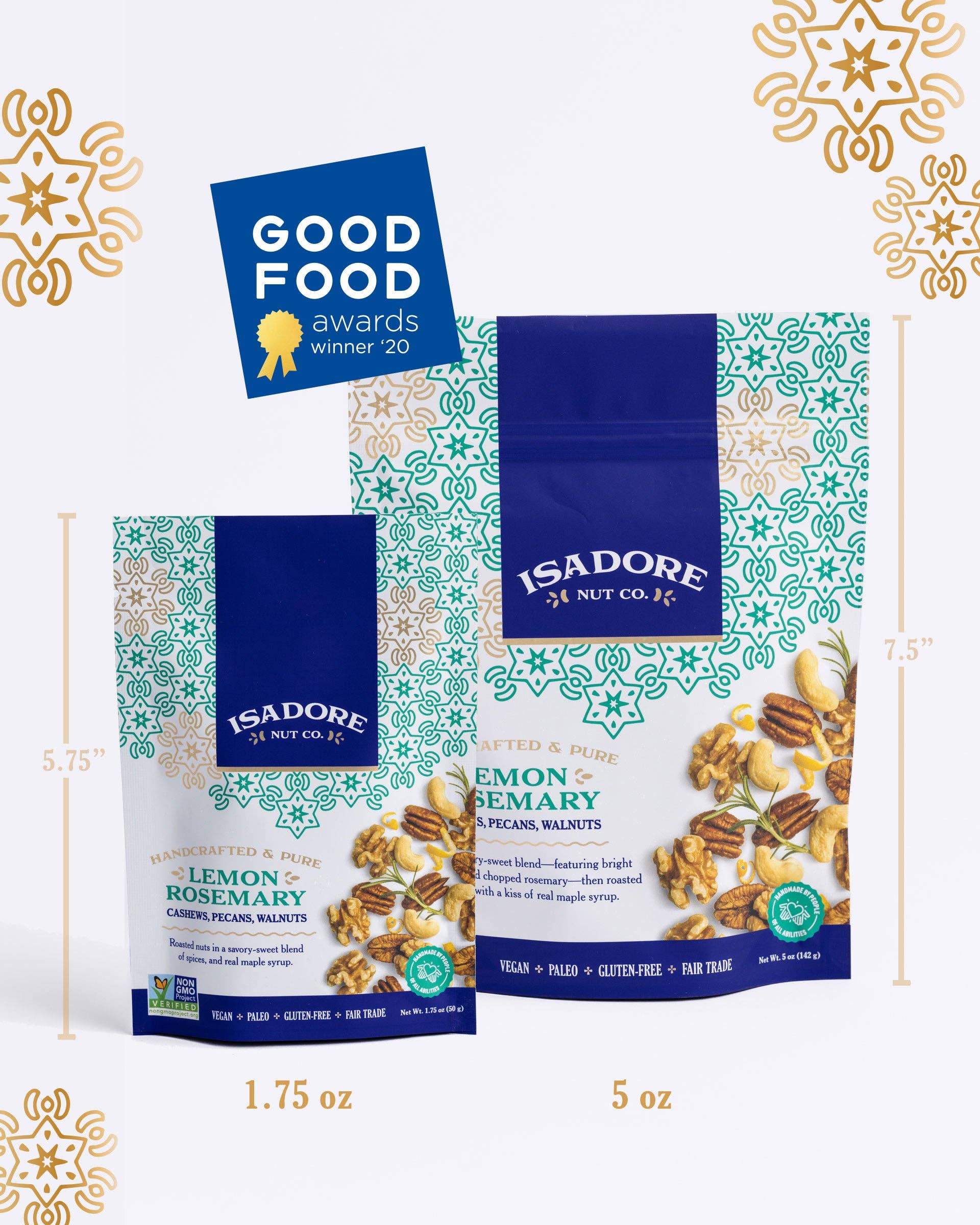 Isadore Nut Company - Wholesale Nuts - Lemon Rosemary: Cashews, Pecans, Walnuts- 5 oz- Non-GMO1