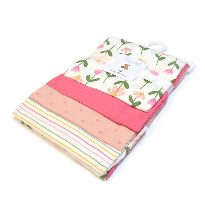 100% Cotton Rene Rofe 4-Pack Flannel Receiving Baby Blankets for wholesale by Lollipop Dreams