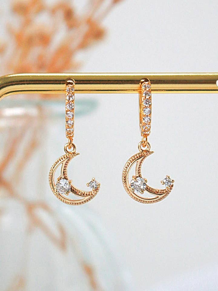 24 Karats Cubic Zirconia Moon Hoop Earrings for wholesale by Divine Dulcet