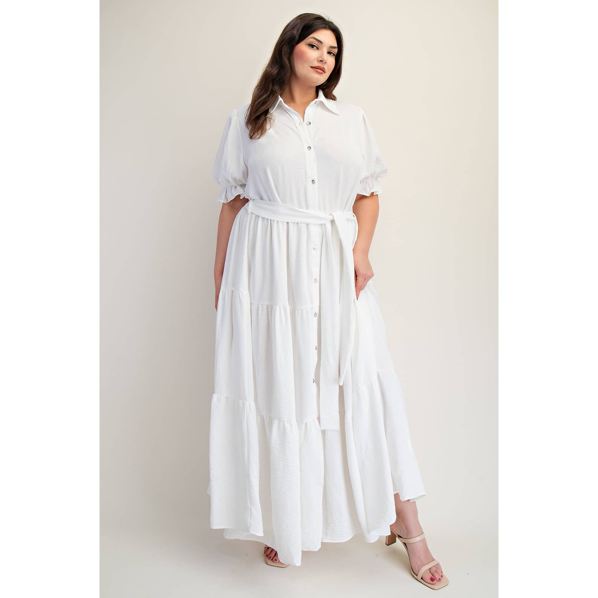 ORANGE CORAL PLUS SIZE BUTTON FRONT MAXI DRESS WITH TIERD HEM for wholesale on Faire13