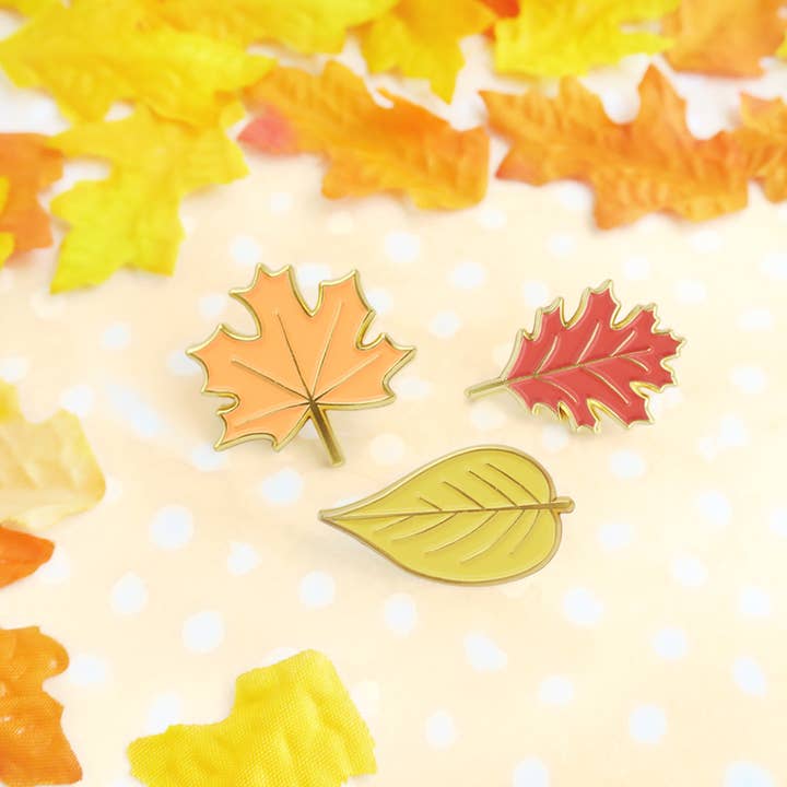 Autumn leaves enamel lapel pin set for wholesale by Kate Gabrielle