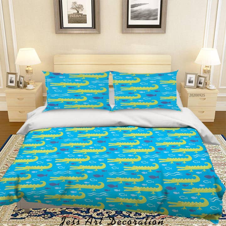 Jess Art Decoration - Wholesale Bedding set - 3D Cartoon Animal Crocodile Pattern Quilt Cover Set Bedding Set Duvet Cover Pillowcases WJ 6440
