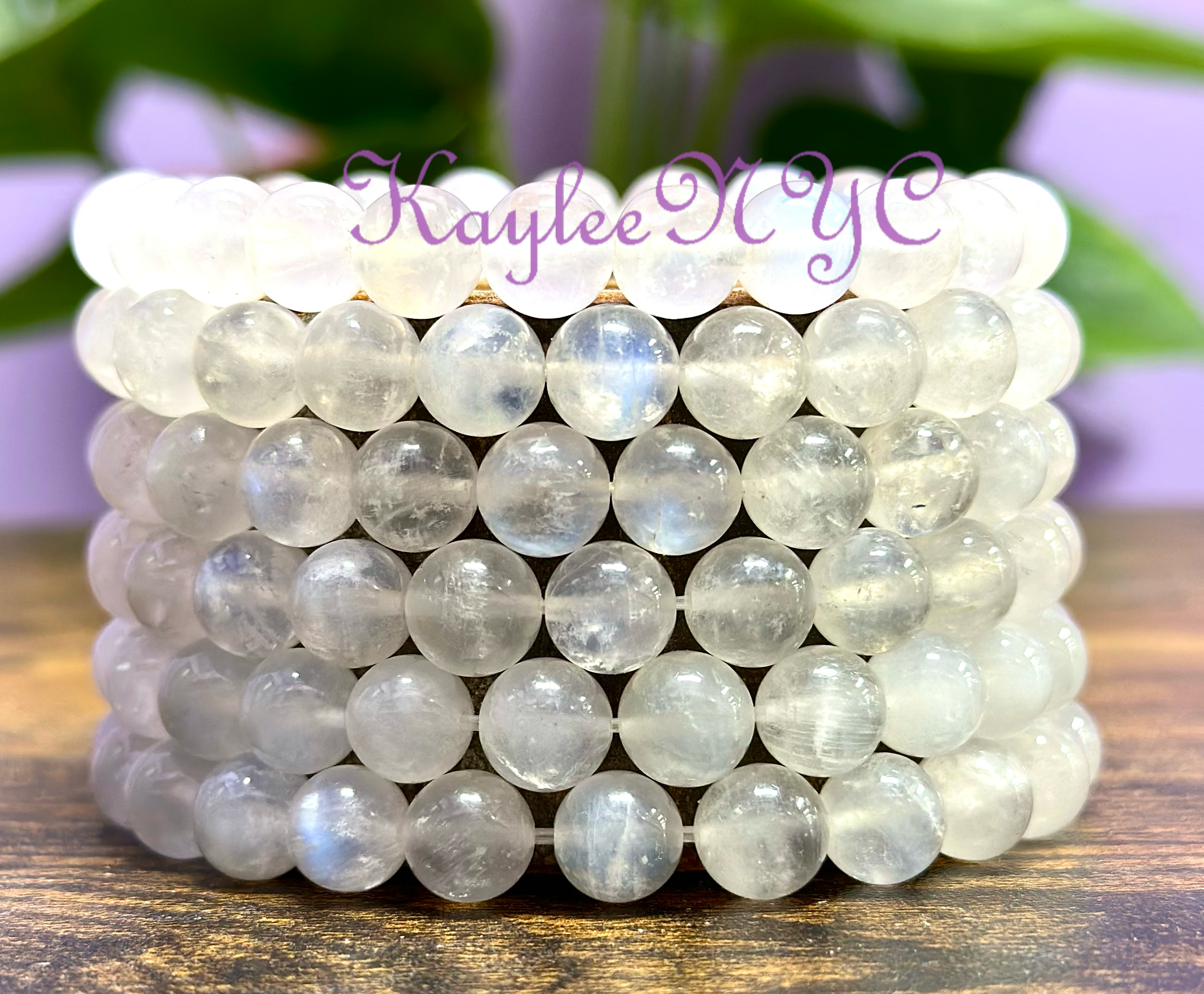 KayleeNYC - Vente Bracelet de perles - Bracelet extensible en cristal de pierre de lune naturelle 8 mm 19 cm3