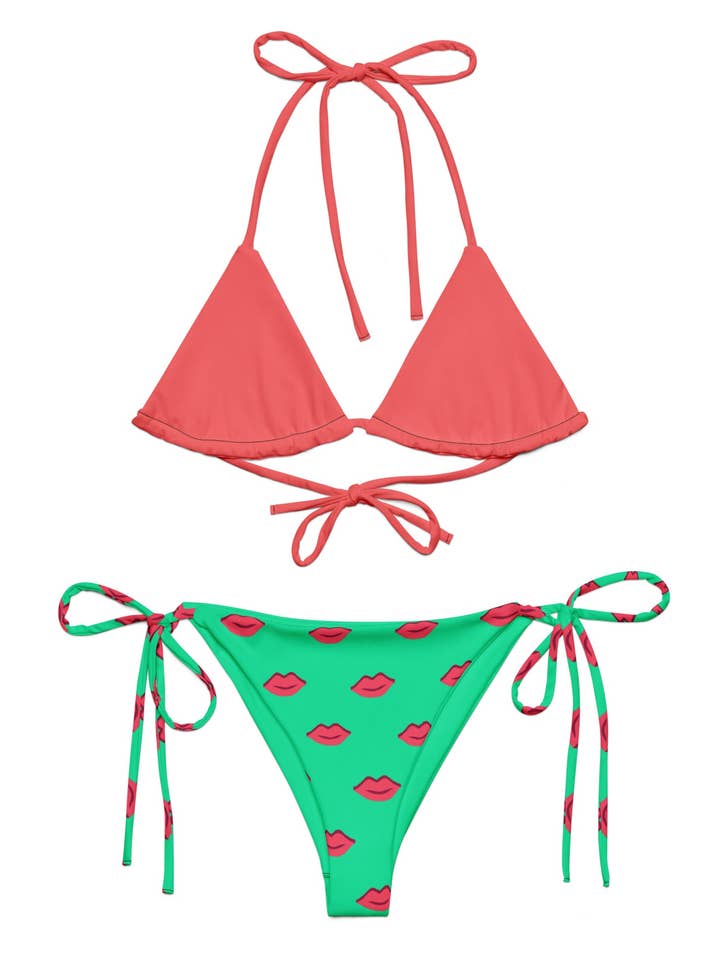 Läppar och hjärtan Röd & Grön Strängbikini för wholesale av Axis Mundi Art & Design