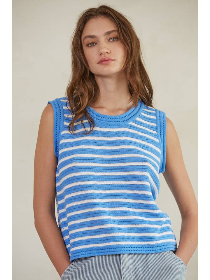 By Together - Wholesale Knit Top - Women's - W1640 | Knit Cotton Sweater Striped Sleeveless Top