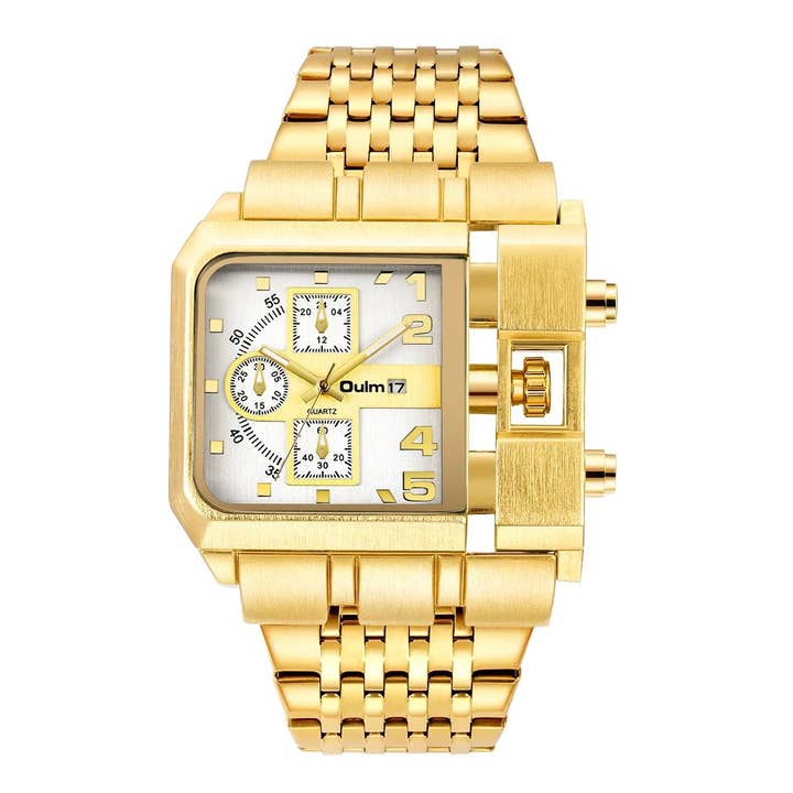 WoodWristCo - Wholesale Wrist Watch - Men's - Men Cool Square Gold Heavy Watch