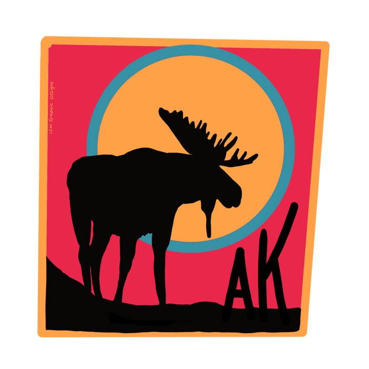 Moose Moon Alaska Sticker for wholesale by LCW Graphic Designs