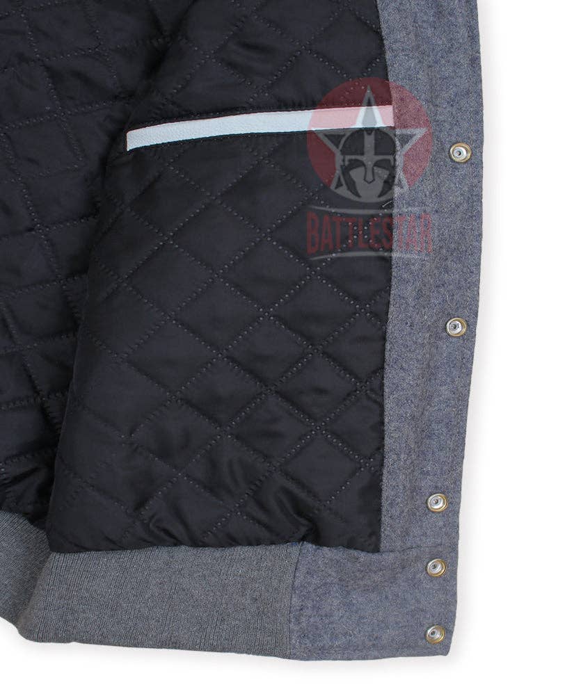 Eastworth Industries - Wholesale Varsity/Baseball Jacket - Men's - Gray Wool white Leather Sleeves Varsity Jacket3