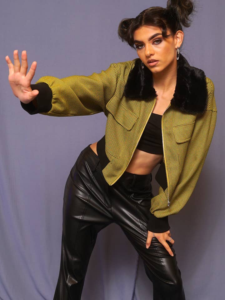 Hounds tooth Cropped Jacket for wholesale by Sweet Rain