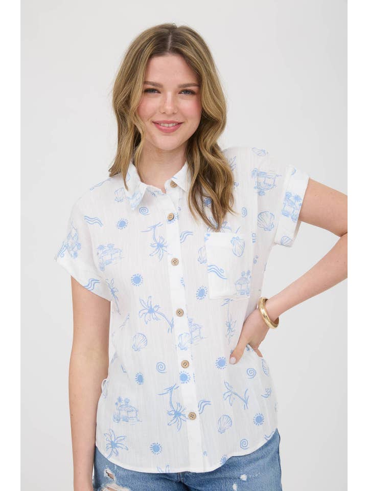 MINE - Wholesale Blouse - Women's - SUMMER PRINT COLLARED SHORT SLEEVE SHIRT