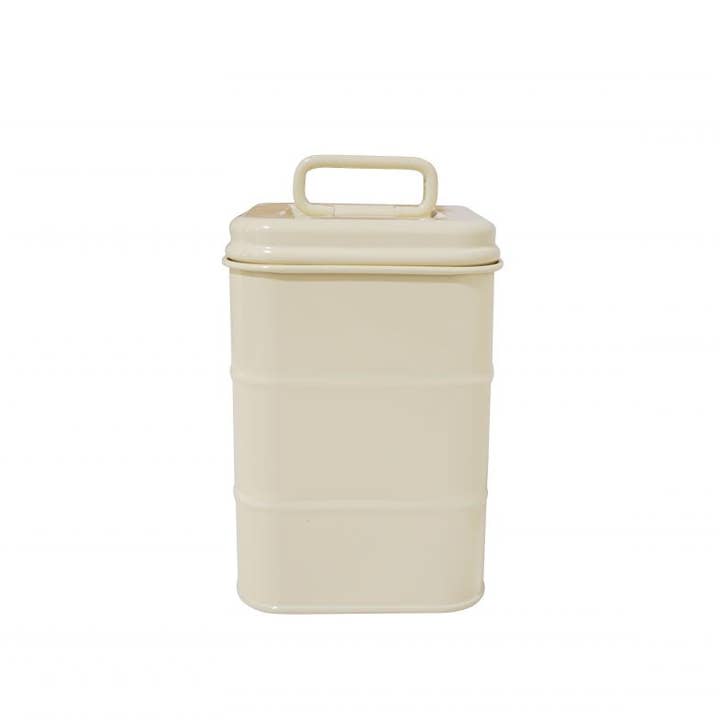 Isabelle Rose – wholesale Canister – Beige tea canister 14 cm + 4 labels in different languages