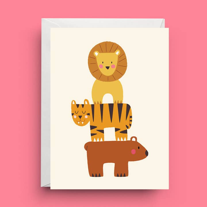 Lions, tigres et ours - Carte d'enclos bébé Safari pour la vente par Nicole Marie Paperie