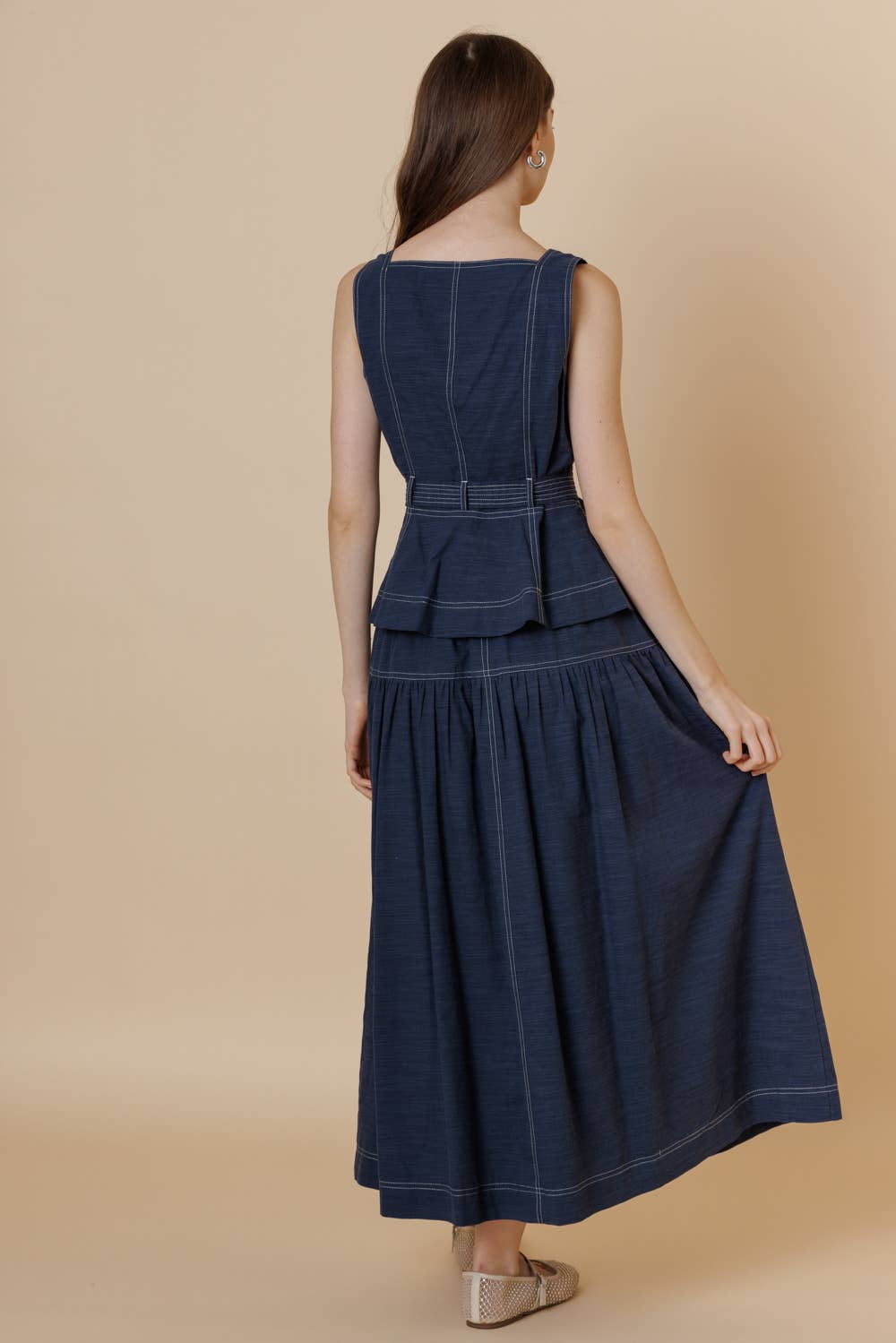 A & SHE - Wholesale T-Shirt - Women's - Square Neck Button Down Contrast Stitch Belted Top17