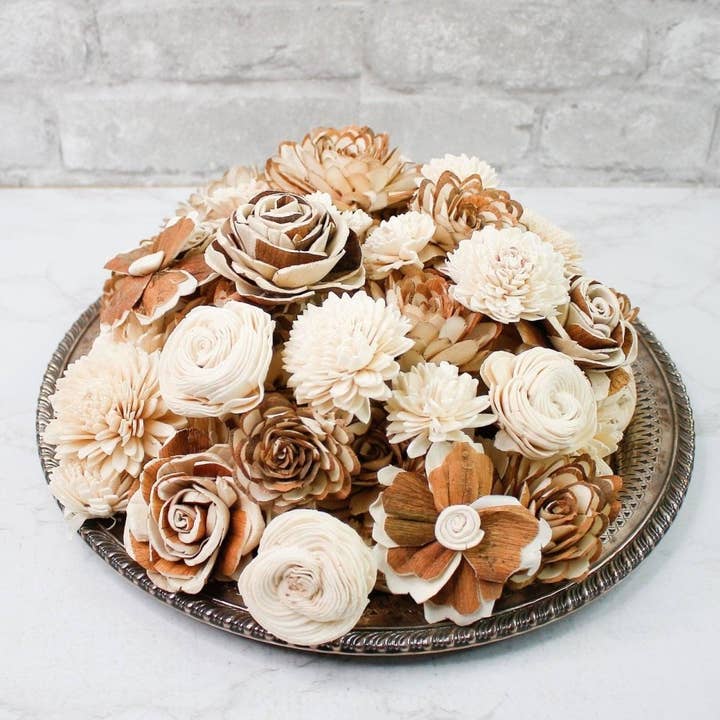 100 Random Assorted Wood Flowers for wholesale by Sola Wood Flowers