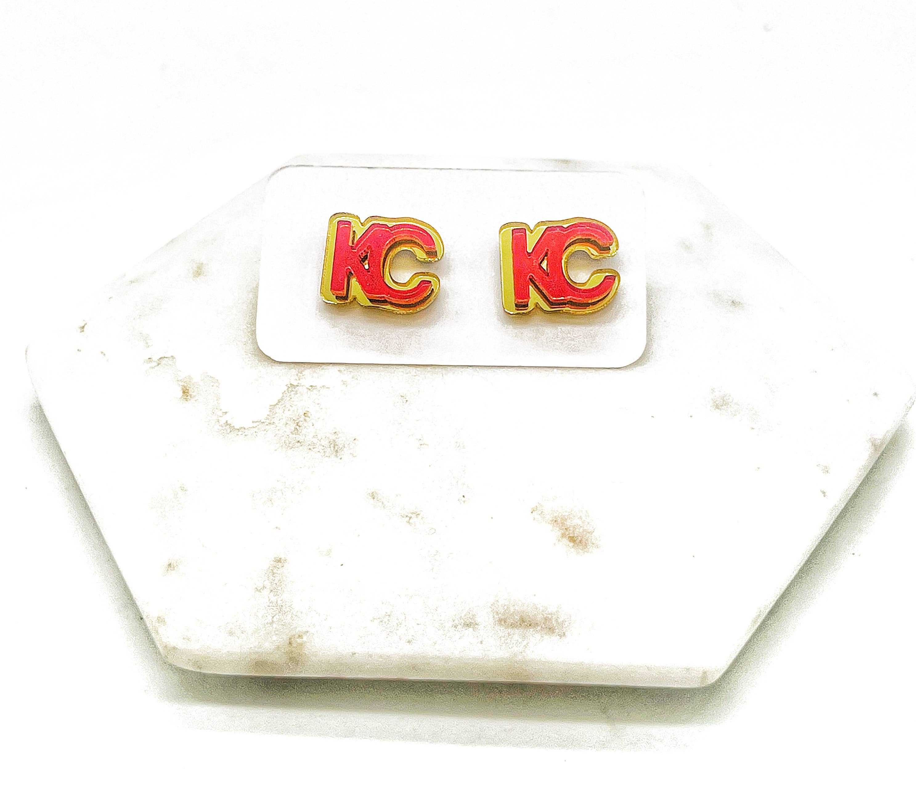 Baubles by B - Wholesale Stud/Post Earrings - Gold and Red KC Kansas City Chiefs Mirrored Stud Earrings8