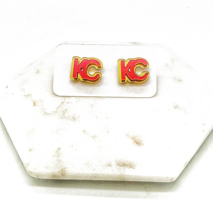 Baubles by B - Wholesale Stud/Post Earrings - Gold and Red KC Kansas City Chiefs Mirrored Stud Earrings8