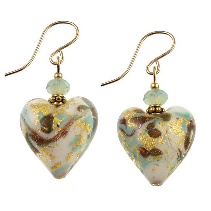 Boucles d'oreilles pendantes en forme de cœur de 20 mm, opale du Pacifique et or pour la vente par Andrea Menghetti