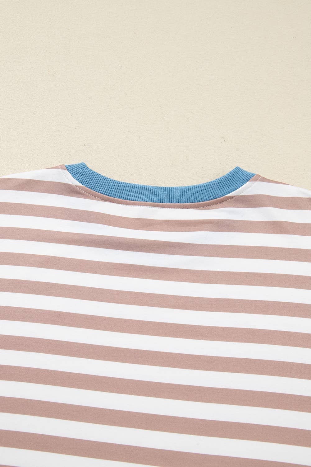 Beige Stripe Contrast Edge Pullover and Shorts Plus Size Set for wholesale on Faire5