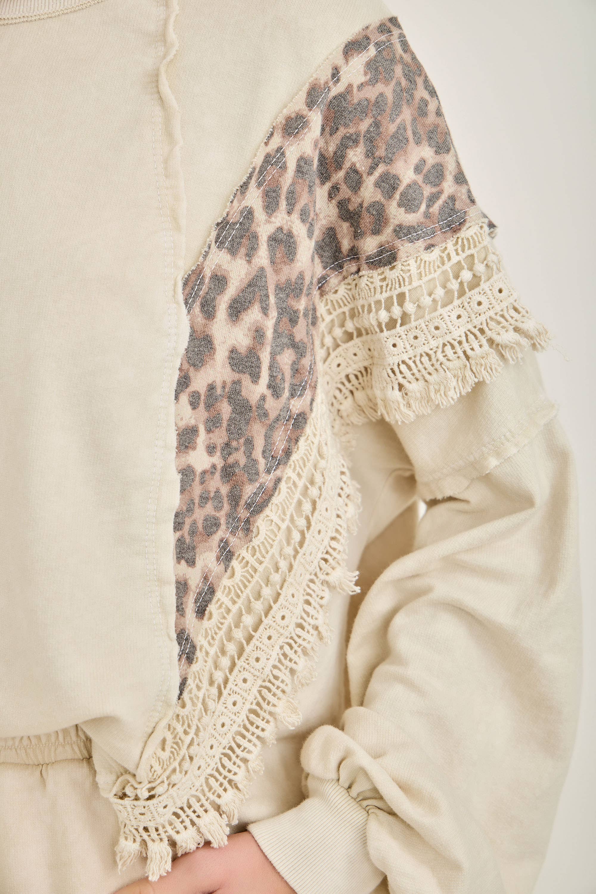 J.Her - Wholesale Blouse - Women's - Mineral Washed Cheetah Leopard Fringe tassel top HT672219