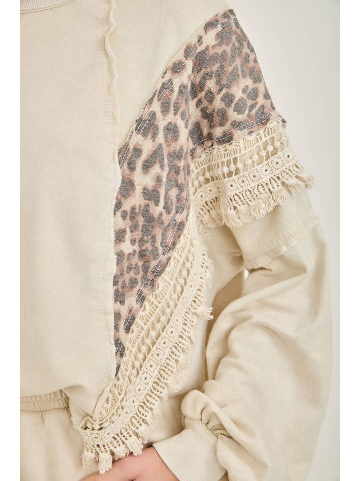 J.Her - Wholesale Blouse - Women's - Mineral Washed Cheetah Leopard Fringe tassel top HT672219