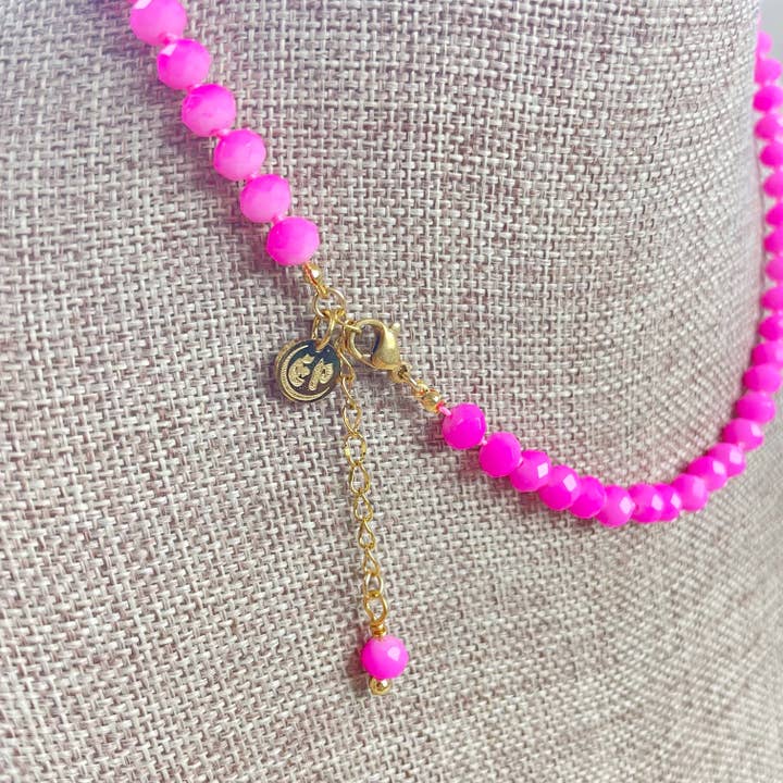Ewelina Pas Jewelry - Wholesale Beaded/Pearl Necklace - Barb// Hot Pink Neon Crystal Beaded Handknotted Necklace2