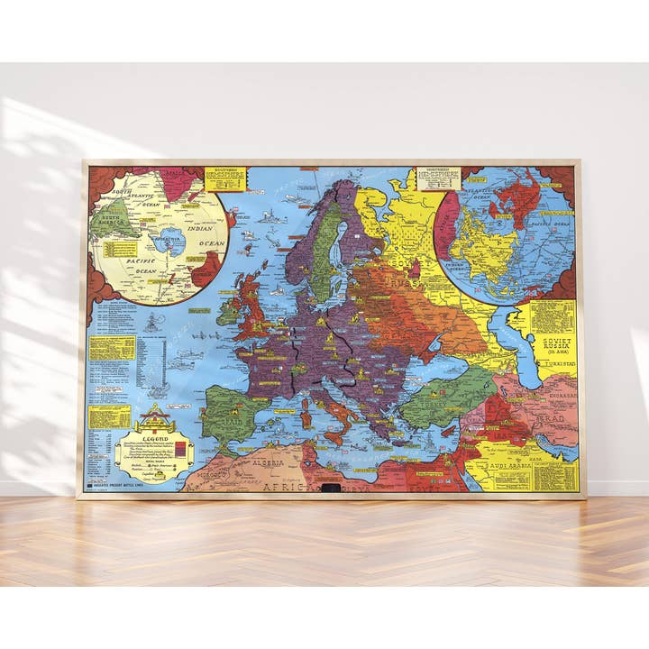 World War II Map. By Stanley Turner, 1943 for wholesale by Historic Pictoric