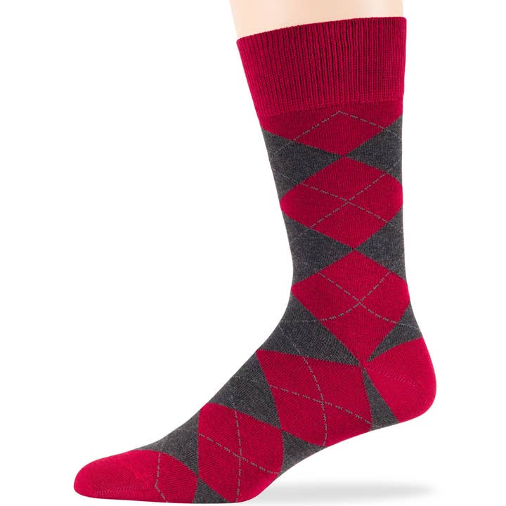 7Bigstars Kingdom - Wholesale Socks - Men's - Men's Cotton Argyle Crew Socks - 6 Pack - Red, Black