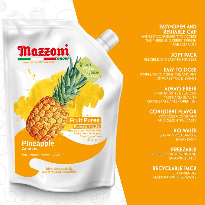 Wholesale Italian Food - Wholesale Fruit Juice - Mazzoni, Pineapple Puree, 100% Pure Pineapple Mix, No Sugar Added, 2.2 lb