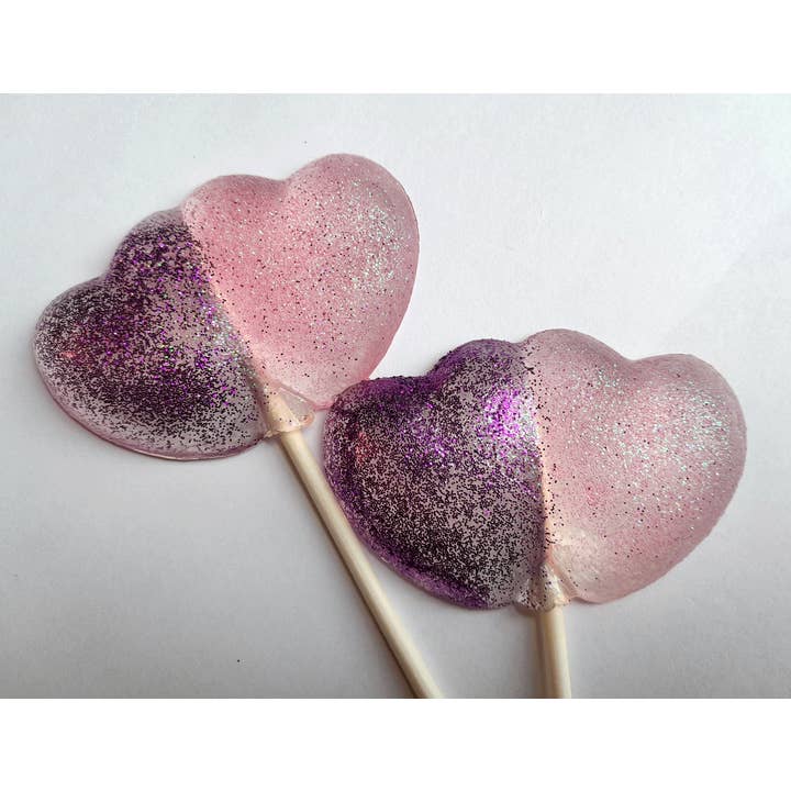 Homespun Parties - Wholesale Lollipop - Pink and Purple Double Heart Lollipops - Valentine's Day