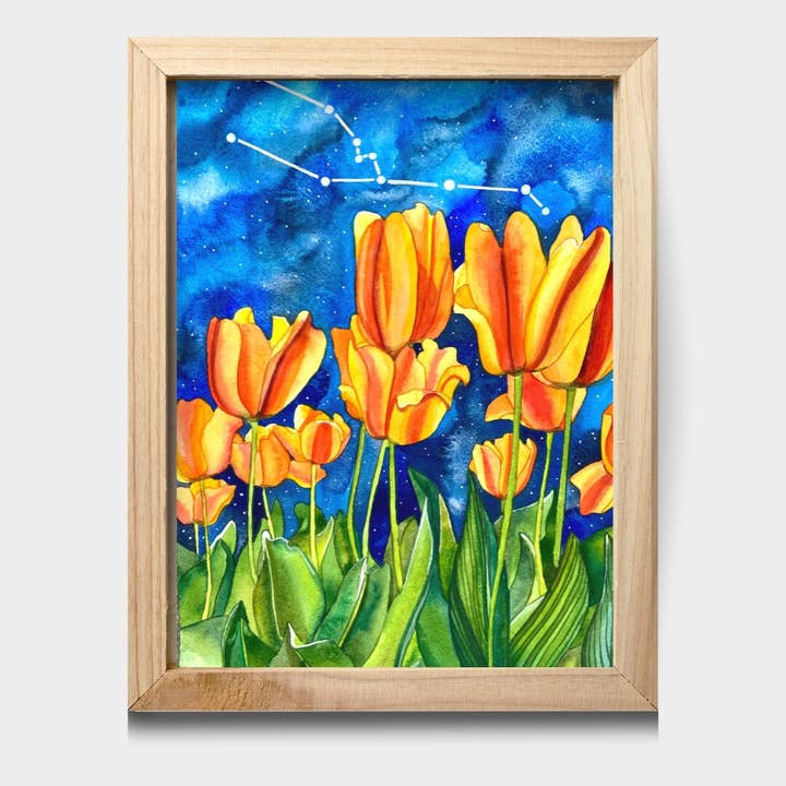 Astrologie bei Nacht, Aquarell, Stier, 30,5 x 35,6 cm, Kunstdruck für den Großhandel von Chloe Marie Hourdequin Designs