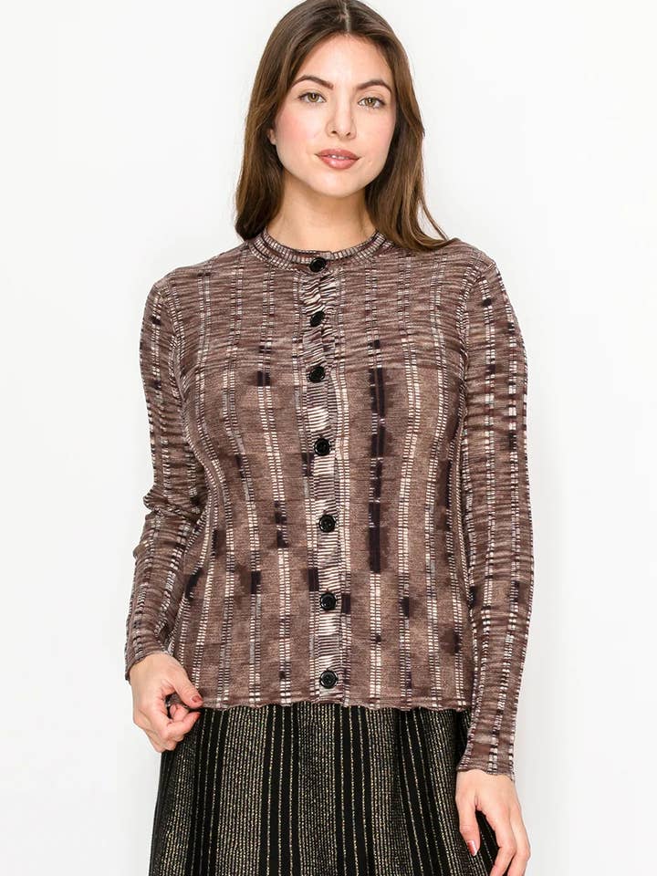 Cárdigan de punto marrón con estampado para venta al por mayor de Yal New York