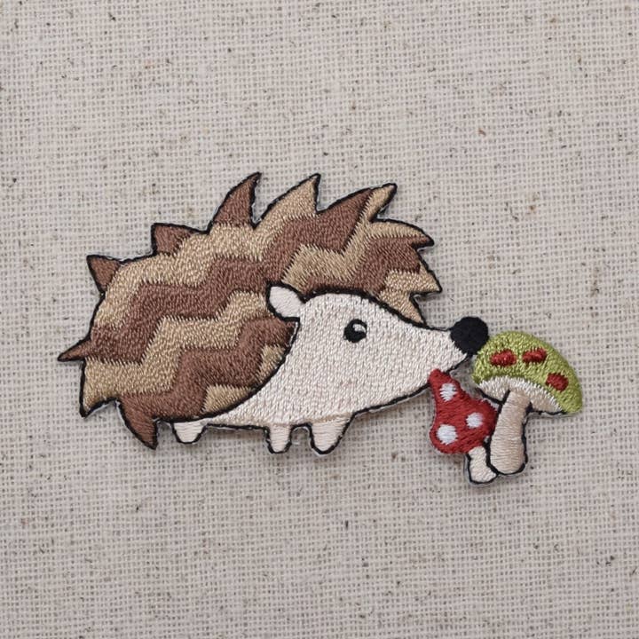 Woodland Hedgehog - Mushrooms - Embroidered Patch - Iron on Applique - 696807B for wholesale by Wholesale Applique