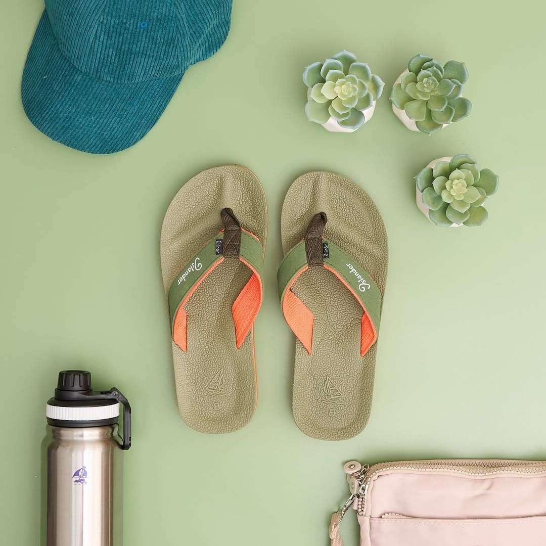 Islander Footwear & Apparel – wholesale Flip flops – Unisex – 2300 Series Sandals (Flip Flops) - Olive Green / Orange4