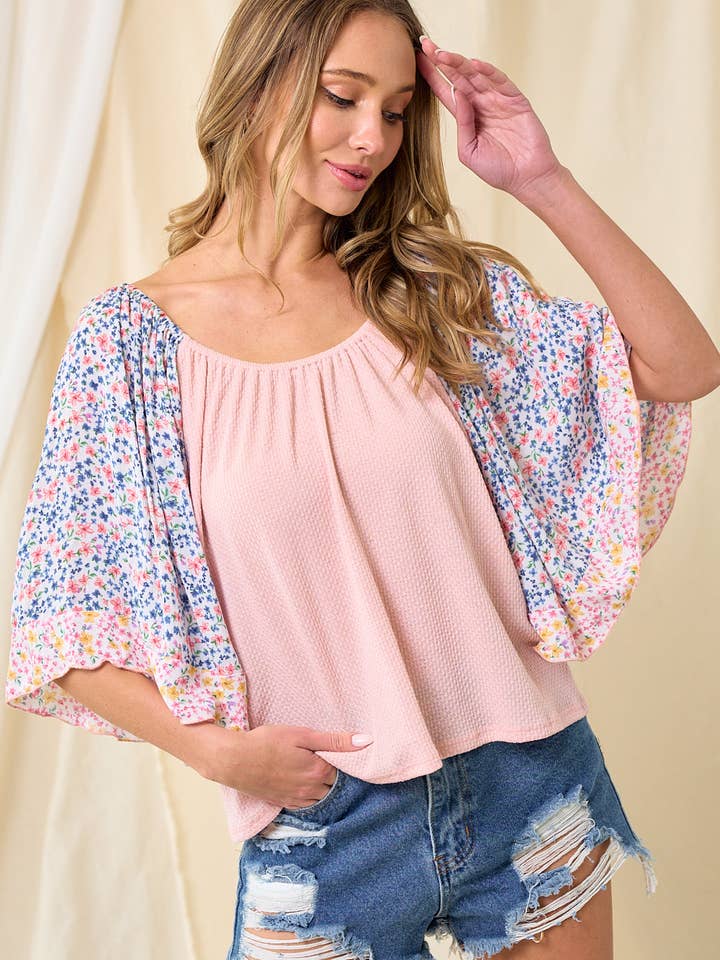 LMT3895-Kaylas floral print top for wholesale by lovely melody