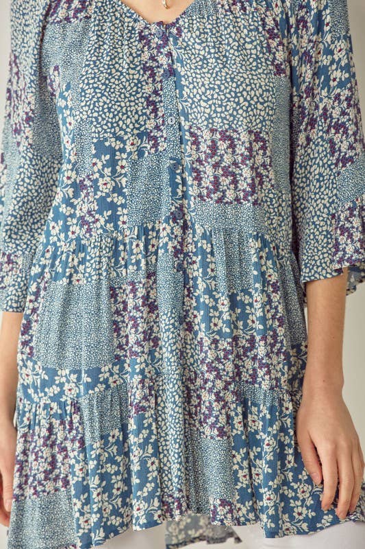 Doe and Rae – wholesale Tunic – Women’s – Button Down Tiered Tunic Top With Deep V Neck - 14255T7