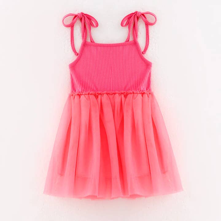 Auraquise - Wholesale Dress - Kids - Girls Summer Hot Pink Suspenders Tulle Dress