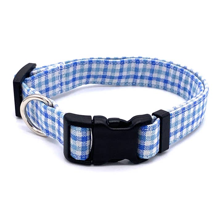 Blue Gingham hondenhalsband voor wholesale door Winthrop Clothing Co.