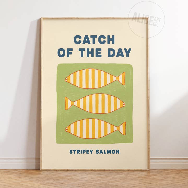 'Stripey Salmon' Print for wholesale by Alice Art Co