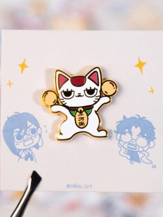 Lucky Cat holding balls Enamel Pin | "Granny" Anime Inspired | Mikou Art for wholesale by MikouArt