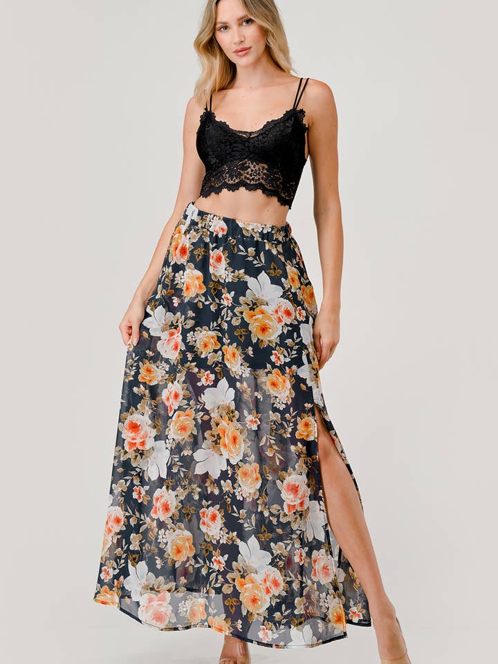 SLIT MAXI SKIRT WITH POCKET for wholesale by And Yvette