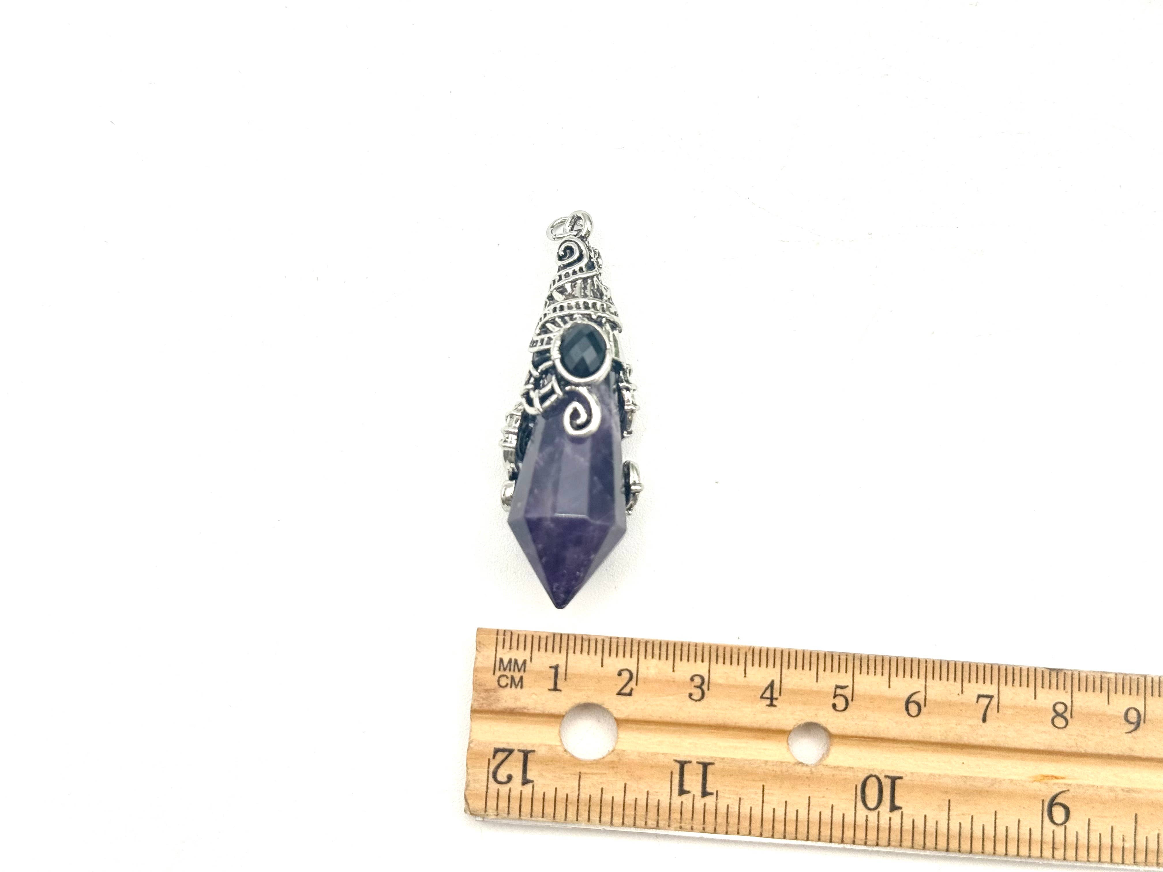 Meraki Gemstones - Venta al por mayor Tableros de péndulos - Péndulo de Amatista de 12 Facetas en Color Plata Antigua5