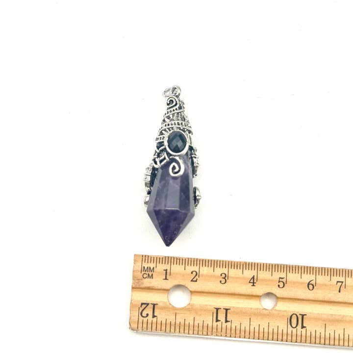 Meraki Gemstones - Venta al por mayor Tableros de péndulos - Péndulo de Amatista de 12 Facetas en Color Plata Antigua5