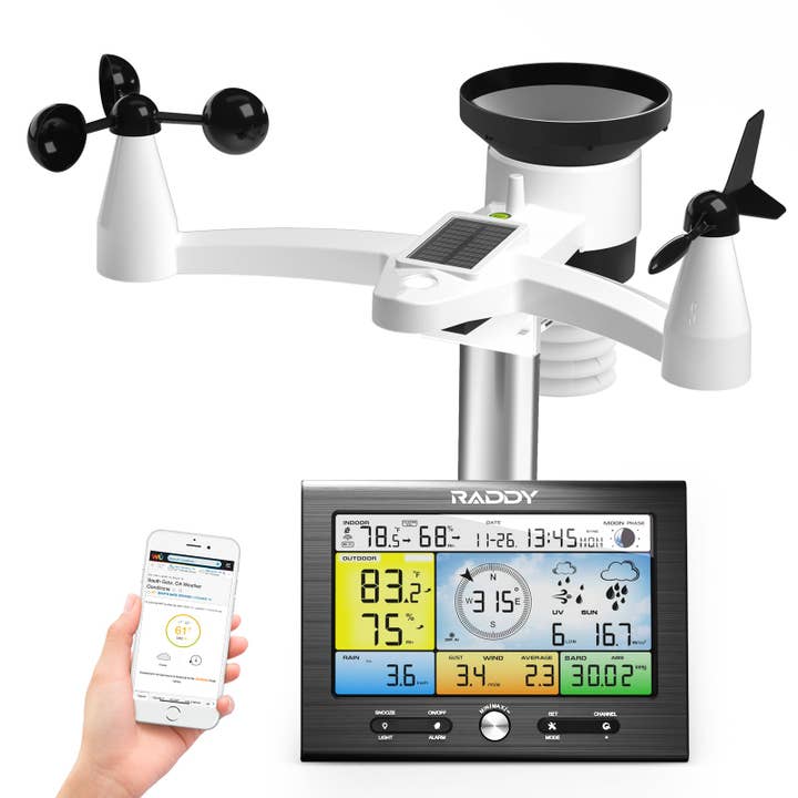 Radioddity - Wholesale Outdoor Ornament/Decor - Raddy WF-100SE Weather Station | 13-in-1 Display | Wi-Fi Indoor Outdoor | Upgraded Design Version